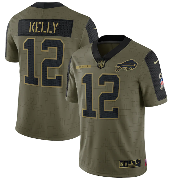 Men's Olive Buffalo Bills #12 Jim Kelly 2021 Salute To Service Limited Stitched Jersey